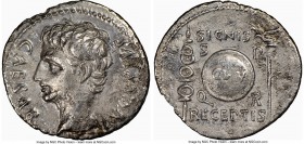 Augustus (27 BC-AD 14). AR denarius (21mm, 3.33 gm, 5h). NGC XF 5/5 - 2/5. Spain (Tarraco?), ca. 19/8 BC. CAESAR-AVGVSTVS, bare head of Augustus left ...
