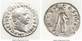 Trajan (AD 98-117). AR denarius (20mm, 2.87 gm, 7h). Choice Fine. Rome, AD 101-102. IMP CAES NEVA TRAIAN AVG GERM, laureate head of Trajan right /P M ...