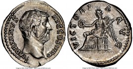 Hadrian (AD 117-138). AR denarius (18mm, 3.34 gm, 6h). NGC Choice AU 5/5 - 4/5. Rome, AD 136. HADRIANVS-AVG COS III P P, bare head of Hadrian right / ...