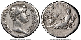 Hadrian (AD 117-138). AR denarius (18mm, 6h). NGC Choice Fine. Rome, AD 134-138. HADRIANVS-AVG COS III P P, bare head of Hadrian right, seen from behi...