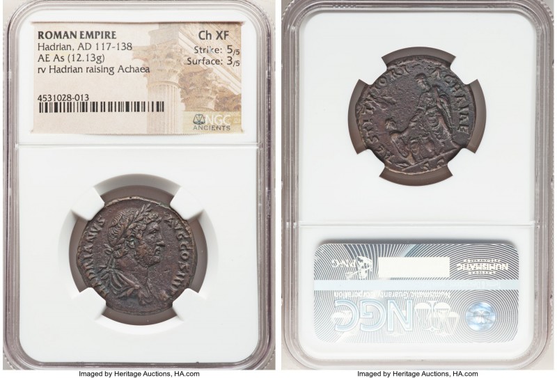 Hadrian (AD 117-138). AE as (27mm, 12.13 gm, 5h). NGC Choice XF 5/5 - 3/5. Rome,...