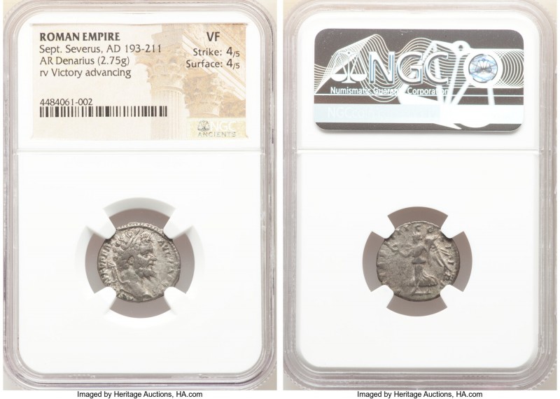Septimius Severus (AD 193-211). AR denarius (18mm, 2.75 gm, 12h). NGC VF 4/5 - 4...