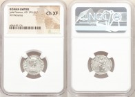 Julia Domna (AD 193-217). AR denarius (20mm, 12h). NGC Choice XF. Rome, ca. AD 196-211, IVLIA-AVGVSTA, draped bust of Julia Domna right, wearing helme...