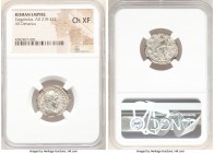 Elagabalus (AD 218-222). AR denarius (20mm, 6h). NGC Choice XF. Rome. IMP ANTONINVS PIVS AVG, laureate, draped bust of Elagabalus right, seen from beh...