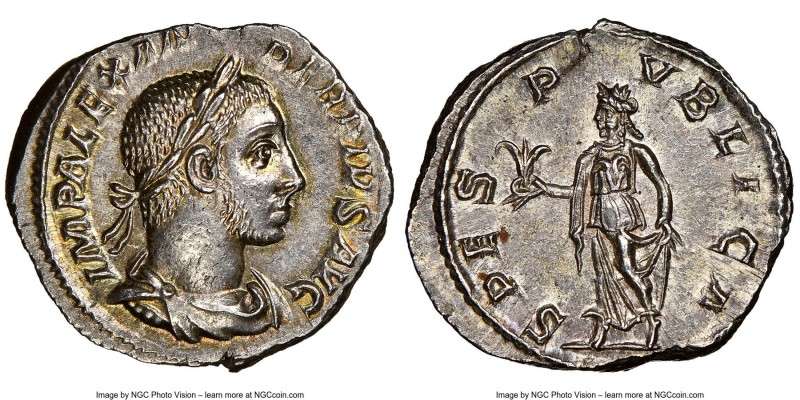 Severus Alexander (AD 222-235). AR denarius (19mm, 3.85 gm, 6h). NGC MS 5/5 - 5/...