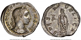 Severus Alexander (AD 222-235). AR denarius (19mm, 3.85 gm, 6h). NGC MS 5/5 - 5/5. Rome, AD 231-235. IMP ALEXAN-DER PIVS AVG, laureate, draped and cui...