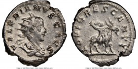 Valerian II, as Caesar (AD 256-258). BI antoninianus (23mm, 11h). NGC AU, brushed. Lugdunum AD 256. VALERIANVS CAES, radiate and draped bust of Valeri...