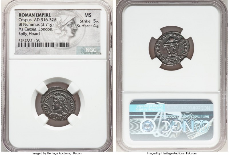 Crispus, as Caesar (AD 316-326). AE3 or BI nummus (20mm, 3.71 gm, 5h). NGC MS 5/...