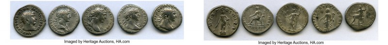 ANCIENT LOTS. Roman Imperial. Trajan (AD 98-117). Lot of five (5) AR denarii. VF...