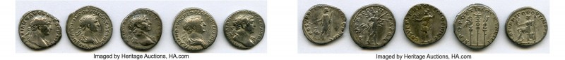 ANCIENT LOTS. Roman Imperial. Trajan (AD 98-117). Lot of five (5) AR denarii. VF...