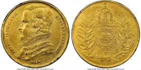Pedro II gold 10000 Reis 1849 XF Details (Bent) NGC, Rio de Janeiro mint, KM460. Mintage: 1,678. key date to this short series. 

HID09801242017

...