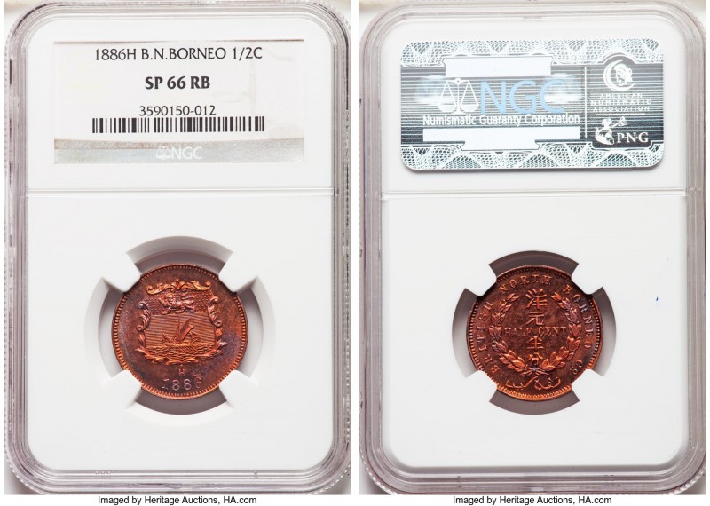 British Protectorate Specimen 1/2 Cent 1886-H SP66 Red and Brown NGC, Heaton min...