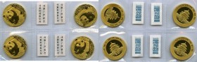 People's Republic 4-Piece Lot of gold Panda 500 Yuan (1 oz) 2001 UNC, KM1371. Contained in attached mint sealed packaging with tags. AGW 3.996 oz. Sol...