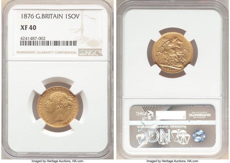 Victoria gold "St. George" Sovereign 1876 XF40 NGC, KM752, S-3856A. AGW 0.2355 o...