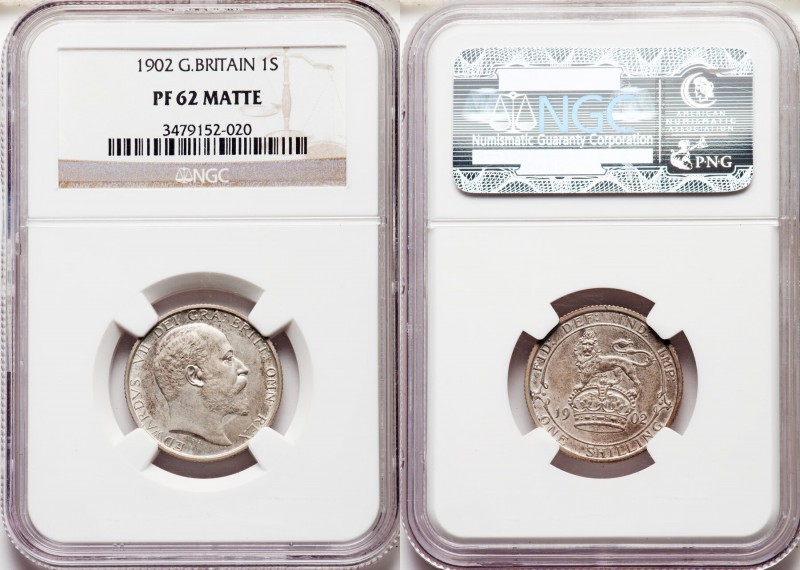 Edward VII Matte Proof Shilling 1902 PR62 NGC, KM800. Taupe-gray toning. 

HID...