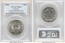 Republic 3-Piece Lot of Certified 5 Drachmai 1930 MS65 PCGS, London mint, KM71.1. Sold as is, no returns.

HID09801242017

© 2020 Heritage Auction...