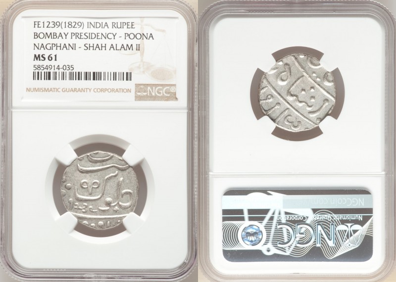 British India. Bombay Presidency Rupee FE 1239 (1829) MS61 NGC, Poona mint, KM32...