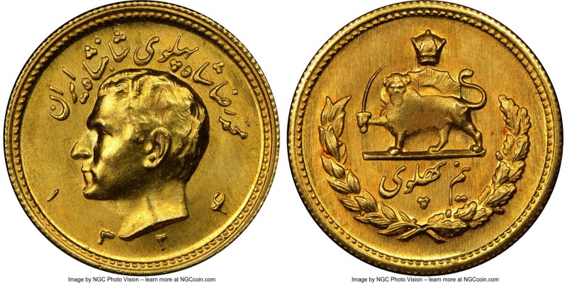 Muhammad Reza Pahlavi gold 1/2 Pahlavi SH 1324 (1945) MS65 NGC, KM1149. AGW 0.11...