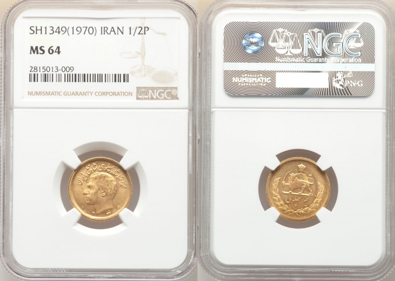 Muhammad Reza Pahlavi gold 1/2 Pahlavi SH 1349 (1970) MS64 NGC, KM1161. AGW 0.11...