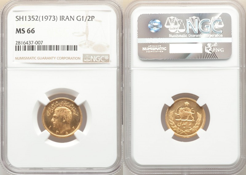 Muhammad Reza Pahlavi gold 1/2 Pahlavi SH 1352 (1973) MS66 NGC, KM1161. AGW 0.11...