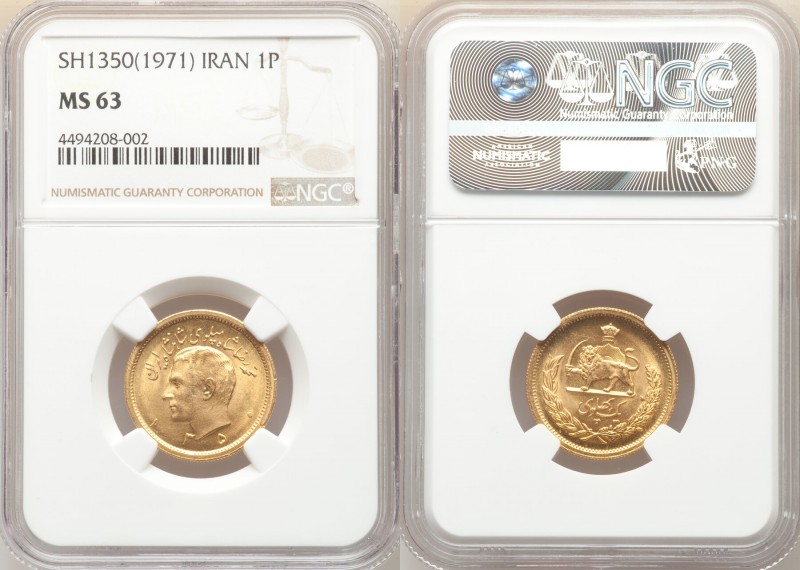 Muhammad Reza Pahlavi gold Pahlavi SH 1350 (1971) MS63 NGC, KM1162. AGW 0.2354 o...