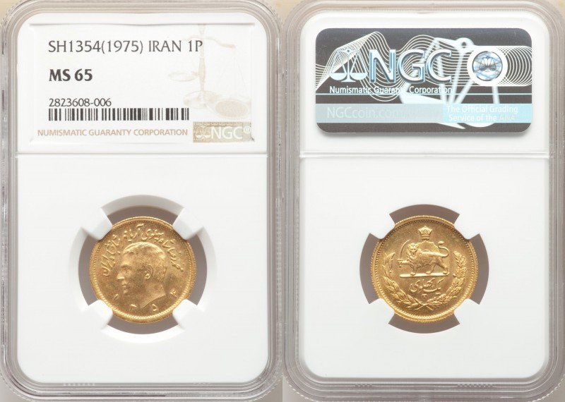 Muhammad Reza Pahlavi gold Pahlavi SH 1354 (1975) MS65 NGC, KM1200. AGW 0.2354 o...