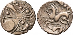CELTIC, Northwest Gaul. Aulerci Eburovices. Late 2nd to first half of 1st century BC. Half Stater (Electrum, 18 mm, 3.16 g, 2 h), 'au sanglier' type. ...