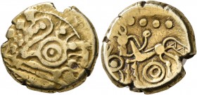 CELTIC, Northeast Gaul. Treveri. Circa 60-30/25 BC. Stater (Gold, 16 mm, 5.80 g, 7 h), 'à l'oeil' type. Devolved and disjointed male head to right wit...