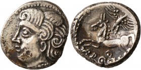 CELTIC, Central Gaul. Bituriges Cubi. Circa 80-50 BC. Stater (Electrum, 19 mm, 6.84 g, 2 h), Abucatos. Celticized male head to left with thick and pro...