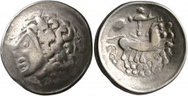 CELTIC, Central Europe. Helvetii. Late 2nd to early 1st century BC. Scyphate Stater (Electrum, 23 mm, 6.61 g, 9 h). Celticized laureate head of Apollo...