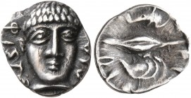 CAMPANIA. Phistelia. Circa 325-275 BC. Obol (Silver, 11 mm, 0.71 g). ΦΙΣΤE-ΛIA Young male head facing, turned slightly to right. Rev. &#66330;&#66313;...