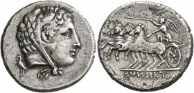 CAMPANIA. Teanum Sidicinum. Circa 265-240 BC. Didrachm or Nomos (Silver, 22 mm, 6.53 g, 6 h). Head of Herakles to right, wearing lion skin headdress; ...