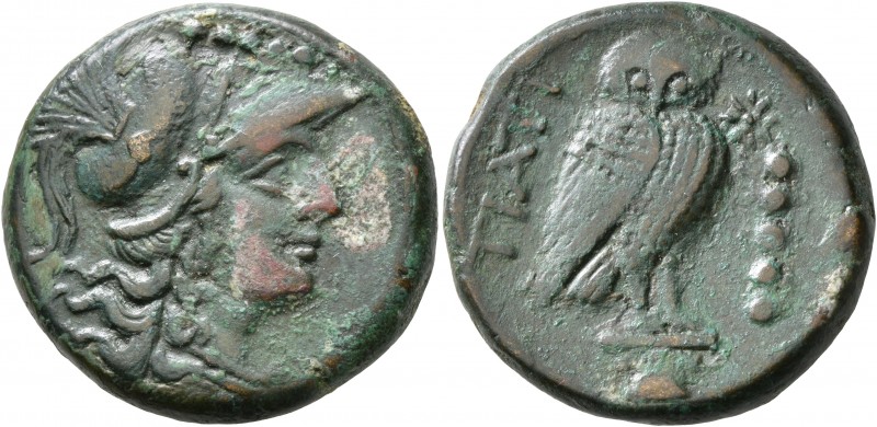 APULIA. Teate. Circa 225-200 BC. Quincunx (Bronze, 27 mm, 16.94 g, 6 h). Head of...