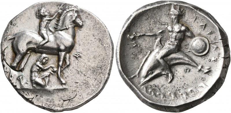 CALABRIA. Tarentum. Circa 340-335 BC. Didrachm or Nomos (Silver, 23 mm, 7.79 g, ...