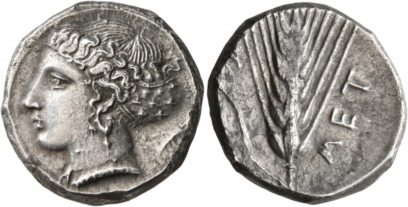 LUCANIA. Metapontion. Circa 375 BC. Didrachm or Nomos (Silver, 20 mm, 7.72 g, 2 ...