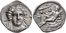 BRUTTIUM. Kroton. Circa 380-360 BC. Didrachm or Nomos (Silver, 21 mm, 7.82 g, 5 h). Head of Hera Lakinia facing slightly to right, wearing stephane or...