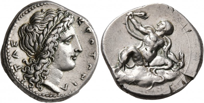 BRUTTIUM. Kroton. Circa 350-340 BC. Didrachm or Nomos (Silver, 20 mm, 7.74 g, 3 ...