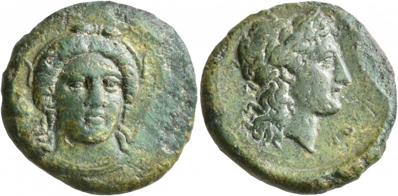 BRUTTIUM. Medma. Circa 350-300 BC. AE (Bronze, 22 mm, 8.33 g, 10 h). Head of the...