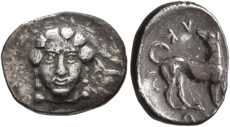 SICILY. Eryx. Circa 425-420 BC. Obol (Silver, 11 mm, 0.85 g, 9 h). Facing archai...