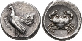 SICILY. Himera. 483/2-472 BC. Didrachm (Silver, 20 mm, 8.72 g, 9 h). HIMERA Rooster standing left. Rev. Crab within shallow incuse. Basel 301 ( this c...