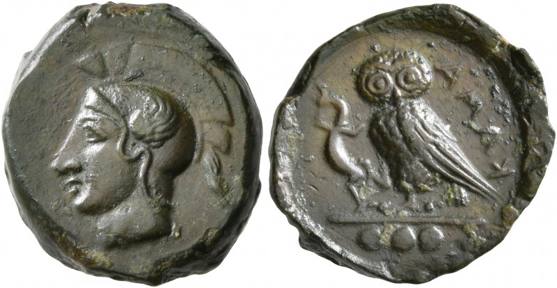 SICILY. Kamarina. Circa 420-405 BC. Tetras or Trionkion (Bronze, 17 mm, 3.57 g, ...