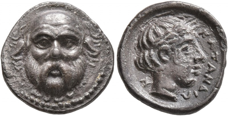 SICILY. Katane. Circa 410-403 BC. Hemidrachm (Silver, 13 mm, 1.79 g, 7 h). Facin...