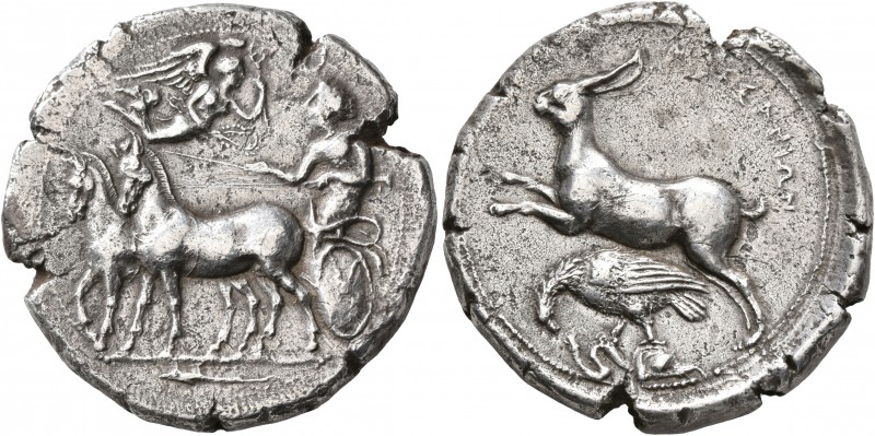 SICILY. Messana. 412-408 BC. Tetradrachm (Silver, 27 mm, 16.51 g, 10 h), signed ...