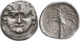 SICILY. Motya. Circa 415/10-397 BC. Litra (Silver, 13 mm, 0.67 g, 2 h). Facing gorgoneion with protruding tongue. Rev. &#67852;&#67848;&#67849;&#67840...