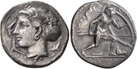 SICILY. Syracuse. Second Democracy, 466-405 BC. Drachm (Silver, 19 mm, 3.95 g, 4 h), circa 410-405. Head of Arethusa to left, wearing hook earring and...