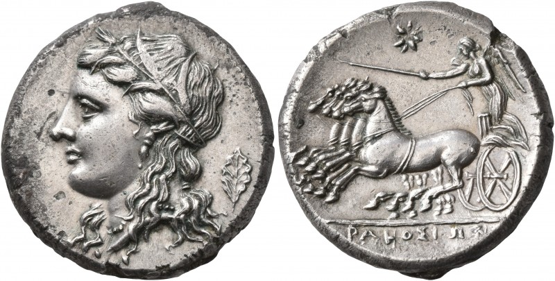 SICILY. Syracuse. Hiketas II, 287-278 BC. 15 Litrai or Tridrachm (Silver, 25 mm,...