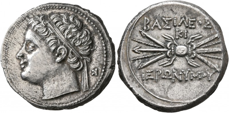 SICILY. Syracuse. Hieronymos, 215-214 BC. 10 Litrai (Silver, 24 mm, 8.43 g, 2 h)...