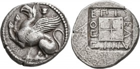 THRACE. Abdera. Circa 473/0-449/8 BC. Tetradrachm (Silver, 28 mm, 14.95 g, 3 h), Abderite standard. Melanippos, magistrate. Griffin seated to left, wi...