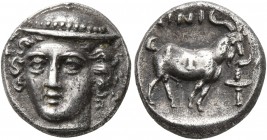 THRACE. Ainos. Circa 400/399-398/7 BC. Tetrobol (Silver, 13 mm, 2.56 g, 12 h). Head of Hermes facing slightly to left, wearing petasos. Rev. AINION Ma...