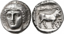 THRACE. Ainos. Circa 385/4-384/3 BC. Tetradrachm (Silver, 25 mm, 14.85 g, 12 h). Head of Hermes facing slightly to left, wearing petasos. Rev. AINION ...